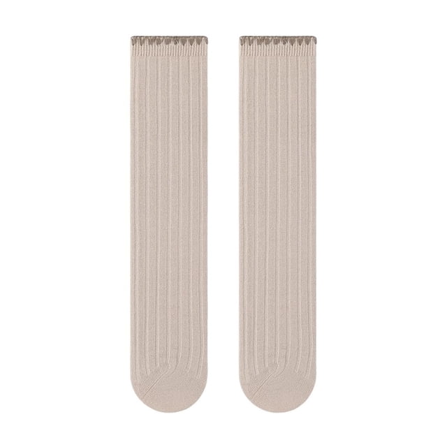 Fuzzy Slipper Socks Children's Socks Middle Tube Socks Solid Colour Socks Socks with Ruffles Khaki One Size