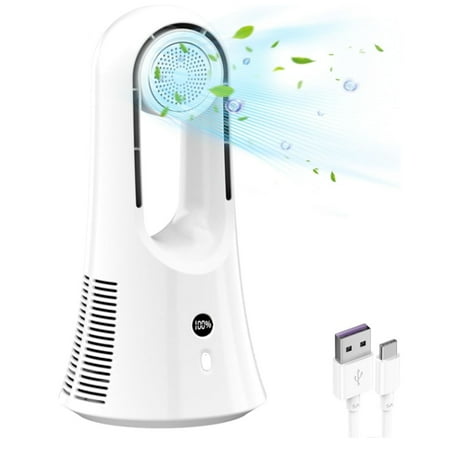 

WOCACHI Bladeless Fan Desktop Fan Portable Bladeless Fan with 6 Speed Personal Fan Outdoor Bedroom Household Electric Silent Desktop Fan (pearl White)