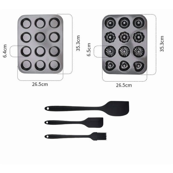 2-Pack Nonstick Donut Pans Start Makers 12-Cavity Mini Bundt Cake Pans for Baking Bundt Cake Pan with Silicone Spatulas and Brushes Baking Supplies for Party Prep