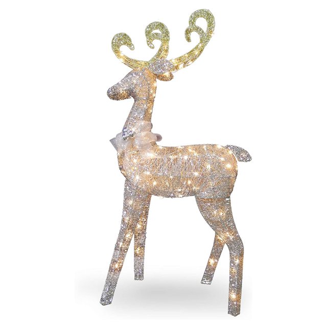 National Tree Company 60-In Silver Standing Reindeer with Clear LED Lights