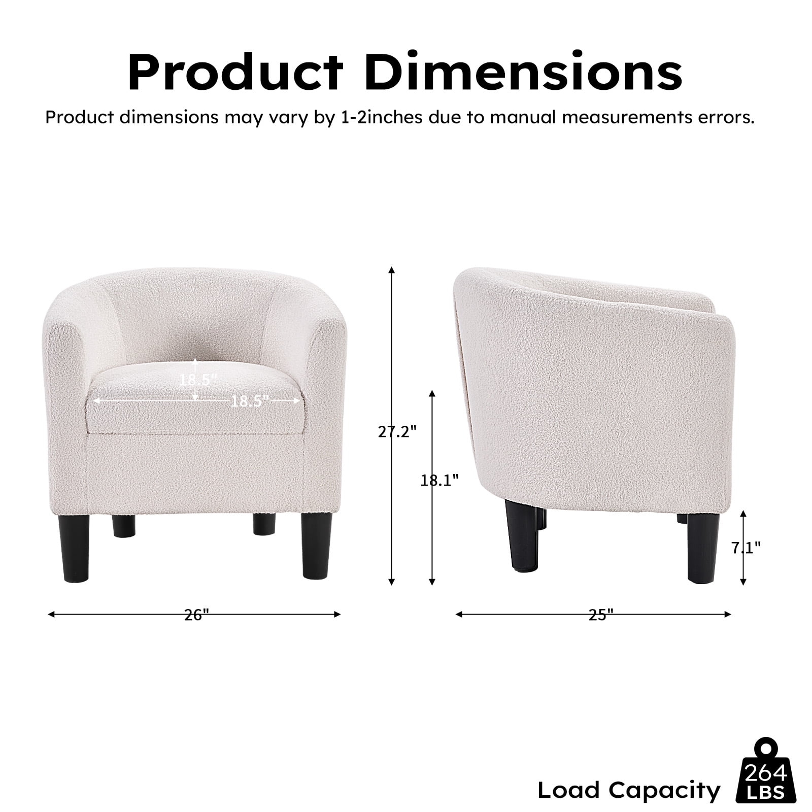 Bonzy Home Accent Barrel Chair, Teddy Fleece Upholstered Club Chair with Armrest Small Reading Chair, for Living Room, Bedroom & Reception Room, Cream