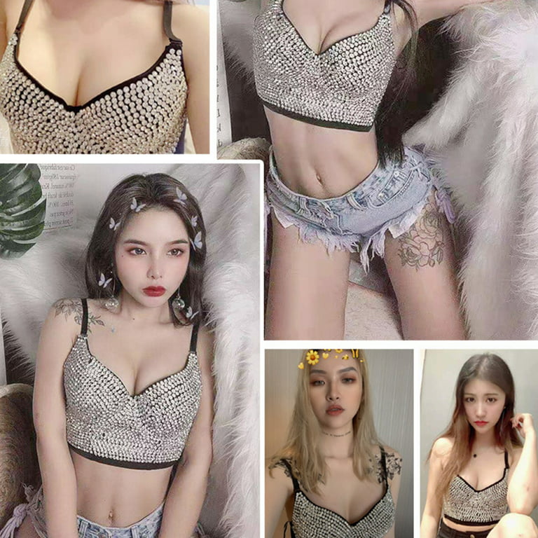  Women's Rhinestone Bralette Push Up Bustier Crop Tops Party  Glitter Gemstone Corset Top Bra for Women and Girls White: Clothing, Shoes  & Jewelry