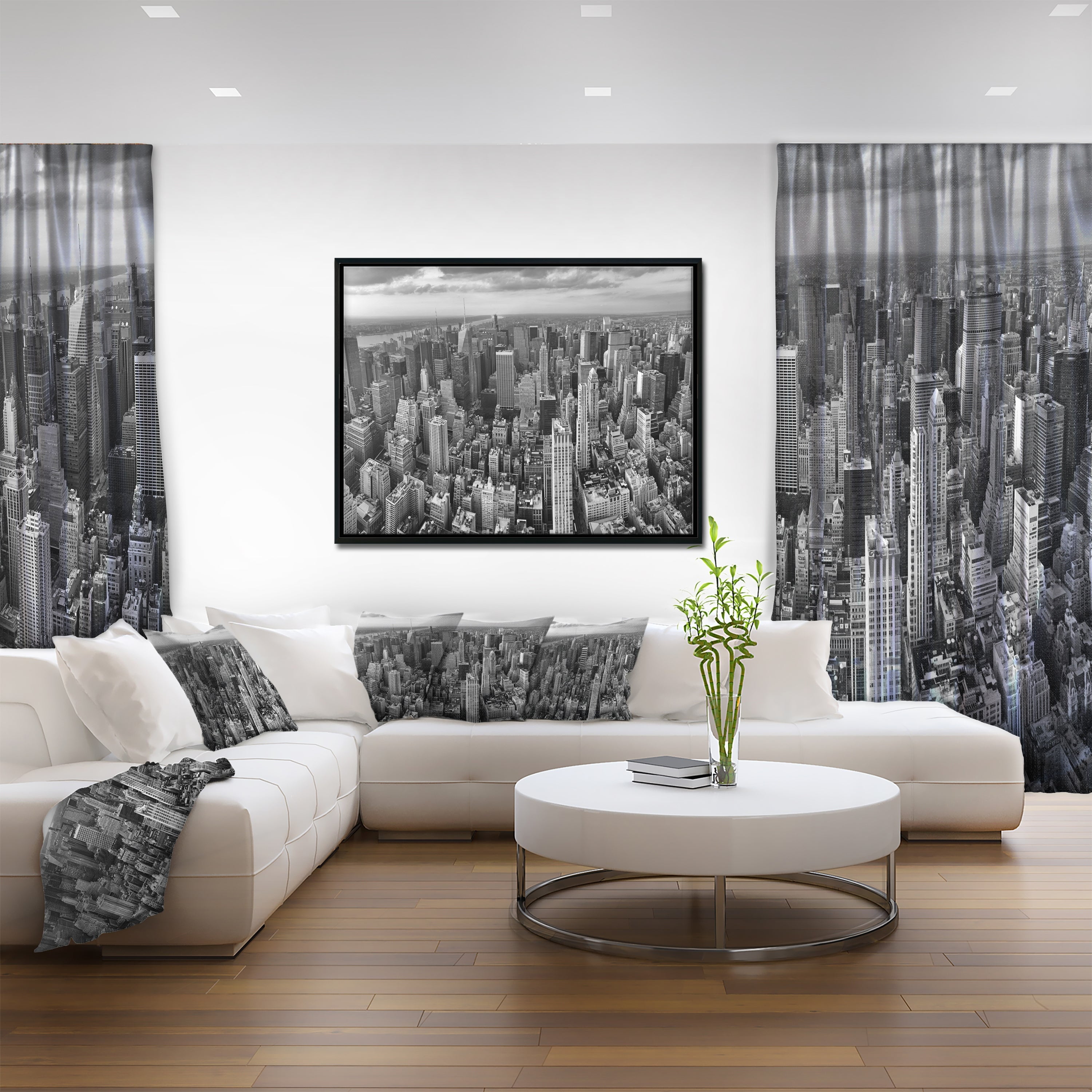 Design Art Panoramic Aerial View of Manhattan Framed Canvas Art Print
