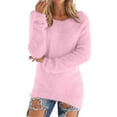 thumbnail image 2 of Delayuji Long Sleeve Shirts for Women Fashionable Long Sleeve Pullovers Loose Fuzzy Jumper Sweater Womens Long Sleeve T Shirts Pink L, 2 of 7