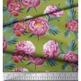 thumbnail image 2 of Soimoi Green Silk Fabric Leaves & Floral Decor Fabric Printed BTY 42 Inch Wide, 2 of 3