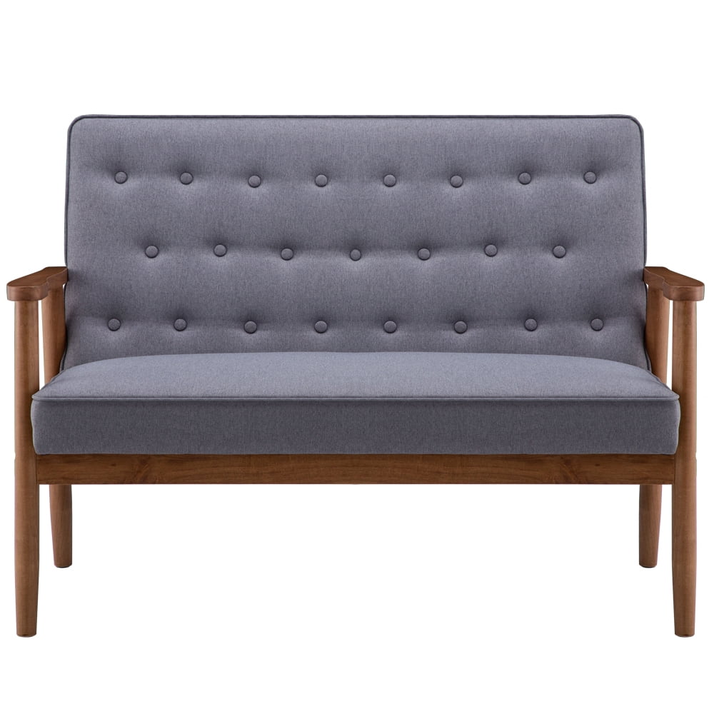 Lowestbest Retro Wood Double Sofa Chair, Leisure Chair, Light Gray