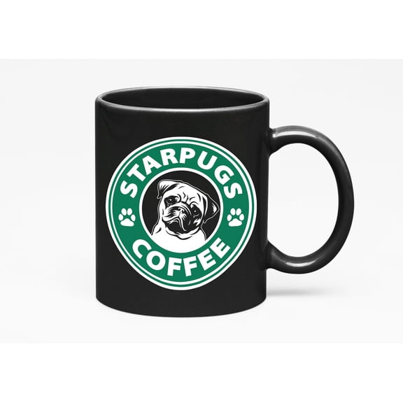 Cute Starpugs Cup, a Pug Mom or Dad, Black 11oz Ceramic Mug