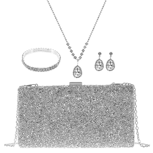 KAKOWELY juego de joyas de diamantes de imitación para mujer, bolso de mano, collar, pulsera, pendientes, regalo de joyería para boda o novia.