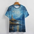 thumbnail image 3 of Lighthouse Sunrise Coast Scenery Pale Blue Tan Women's T-Shirt Short Sleeve T Shirts Tops Tee Ladies Loose T, 3 of 6