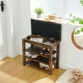 thumbnail image 3 of Height-Adjustable Wooden Shoe Bench with Concealed Storage, Charcoal-Grained Rubberwood Design, Ergonomic Seat & Stable Legs for Entryway Organization, 3 of 9