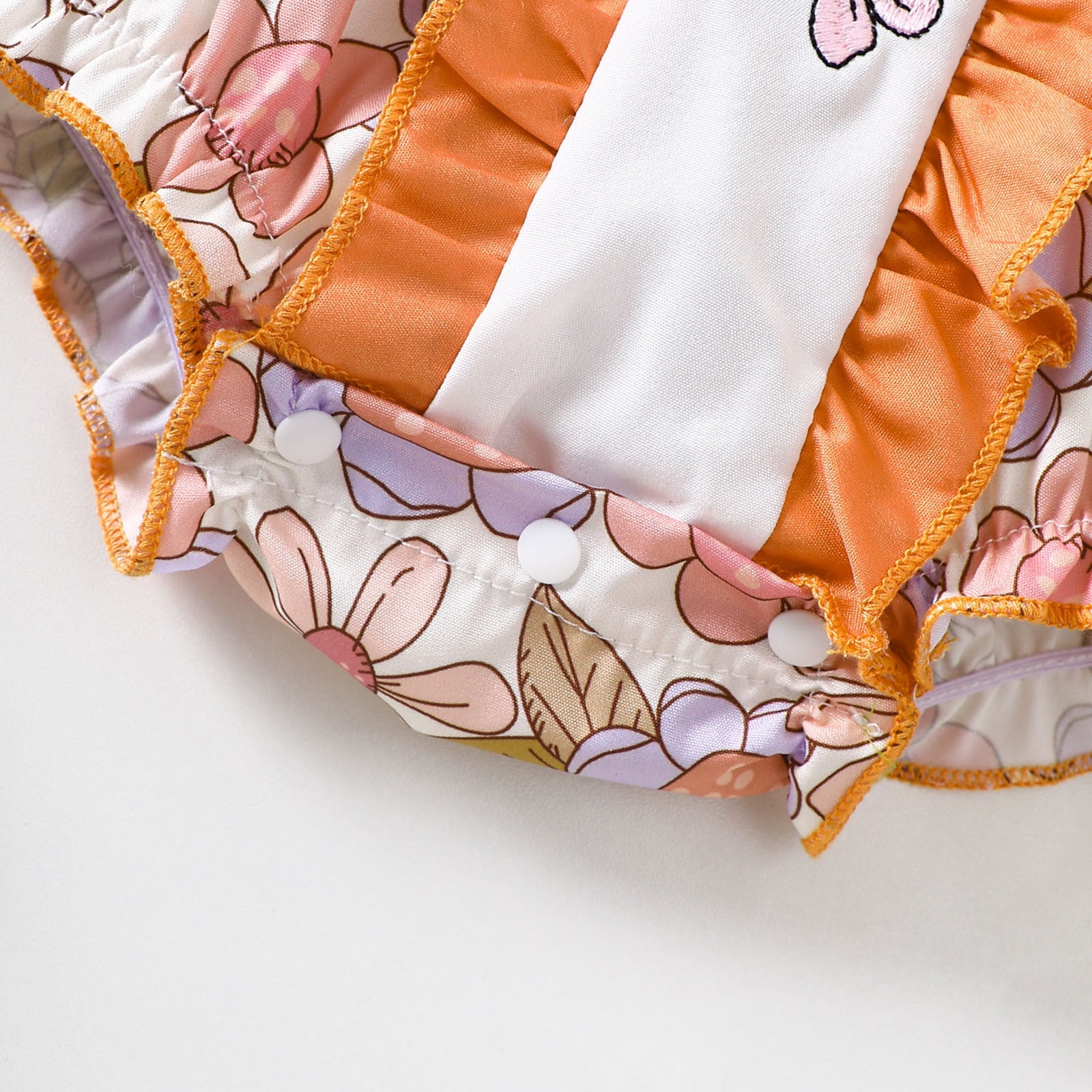 Baby Girl Bubble Romper Girls Short Sleeve Floral Prints Romper Ruffles Bodysuits Girls Summer Outfits Orange 0 Months-3 Months