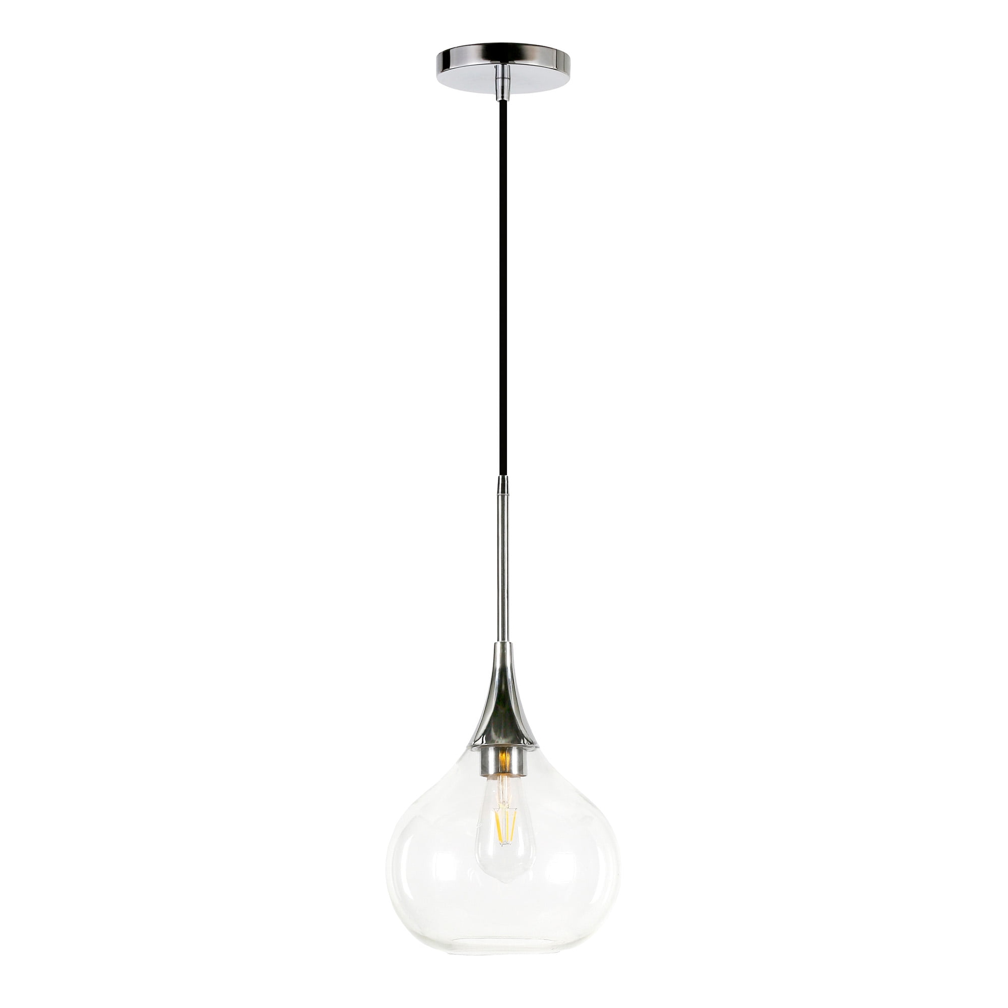 Evelyn&Zoe 9" Polished Nickel Metal/Glass Pendant