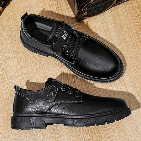 KINODAY Solid PU Leather Casual Shoes With Hook & Loop Fastener Wear-resistant Non Slip Semi-formal Dress Shoes For Outdoor Casual Mens Office Daily Footwear