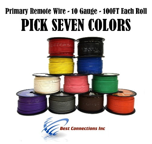 10 GAUGE WIRE ENNIS ELECTRONICS PICK 6 COLORS 100 FT SPOOLS PRIMARY REMOTE HOOK UP AWG COPPER CLAD PICK 6 ROLLS