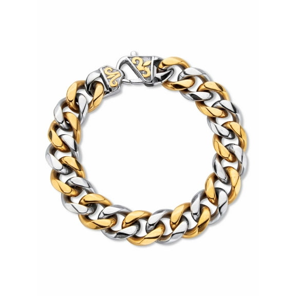 PalmBeach Jewelry Men's Two-Tone Gold Ion Plated Stainless Steel Curb Link Bracelet 8.5" or 9.5" Length