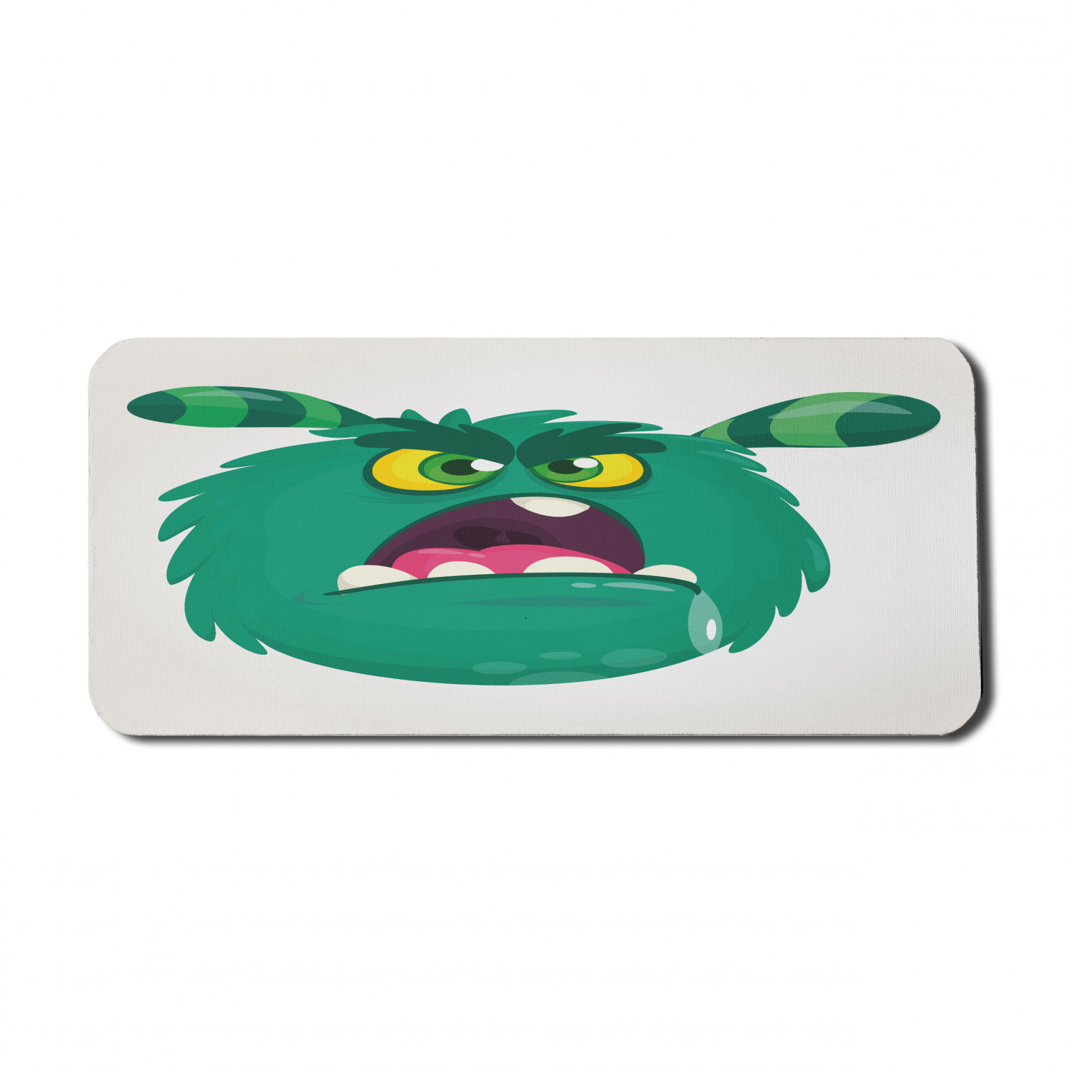 Alien Computer Mouse Pad, Fluffy Monster Angry Face Expression Hungry Big Teeth Cartoon Cartoon, Rectangle Non-Slip Rubber Mousepad X-Large, 35" x 15" Gaming Size, Sea Green Pink, by Ambesonne - image 1 of 2