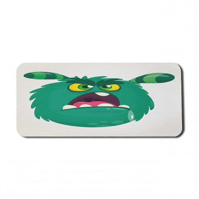 Alien Computer Mouse Pad, Fluffy Monster Angry Face Expression Hungry Big Teeth Cartoon Cartoon, Rectangle Non-Slip Rubber Mousepad X-Large, 35" x 15" Gaming Size, Sea Green Pink, by Ambesonne
