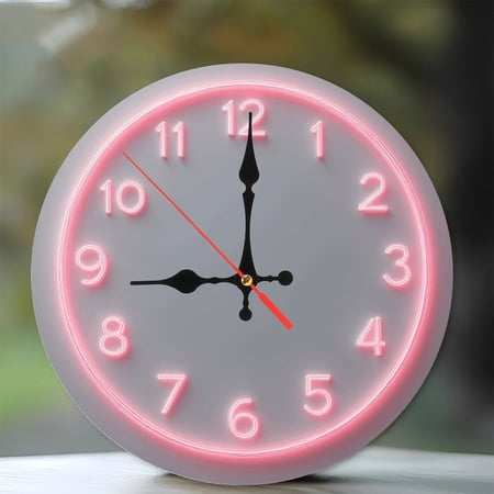 Pink Neon Clock Wall Decor Home Decor 10-Inch Silent Wooden Wall Clock, Battery Operated (AA Batteries Not Included), Artistic Home Decor