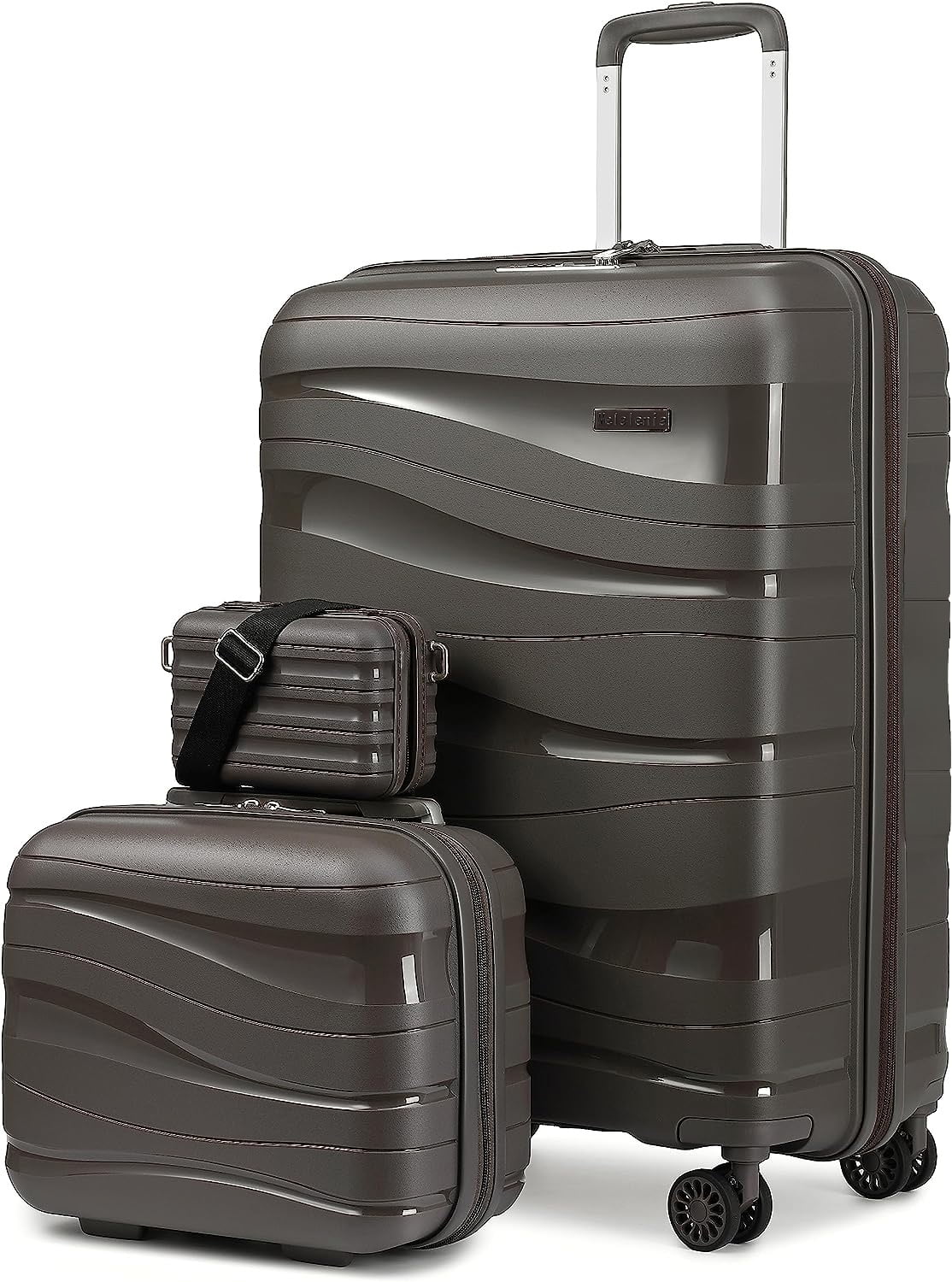Melalenia 3-Piece Carry-on Luggage Set PP Material Suitcase with Spinner Wheels Hardside TSA Lock(Brown)