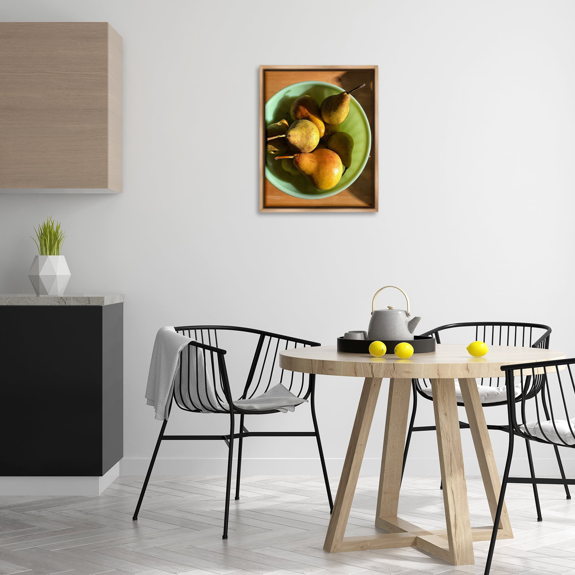 Stupell Industries Kitchen Bowl of Pears Food & Beverage Photography Brown Floater Framed Canvas Art Print Wall Art, 17 x 21
