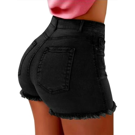 Plus Size Women's Denim Fringed Ripped Hole Shorts Bodycon High Waist Short Jeans Mini Hot Pants