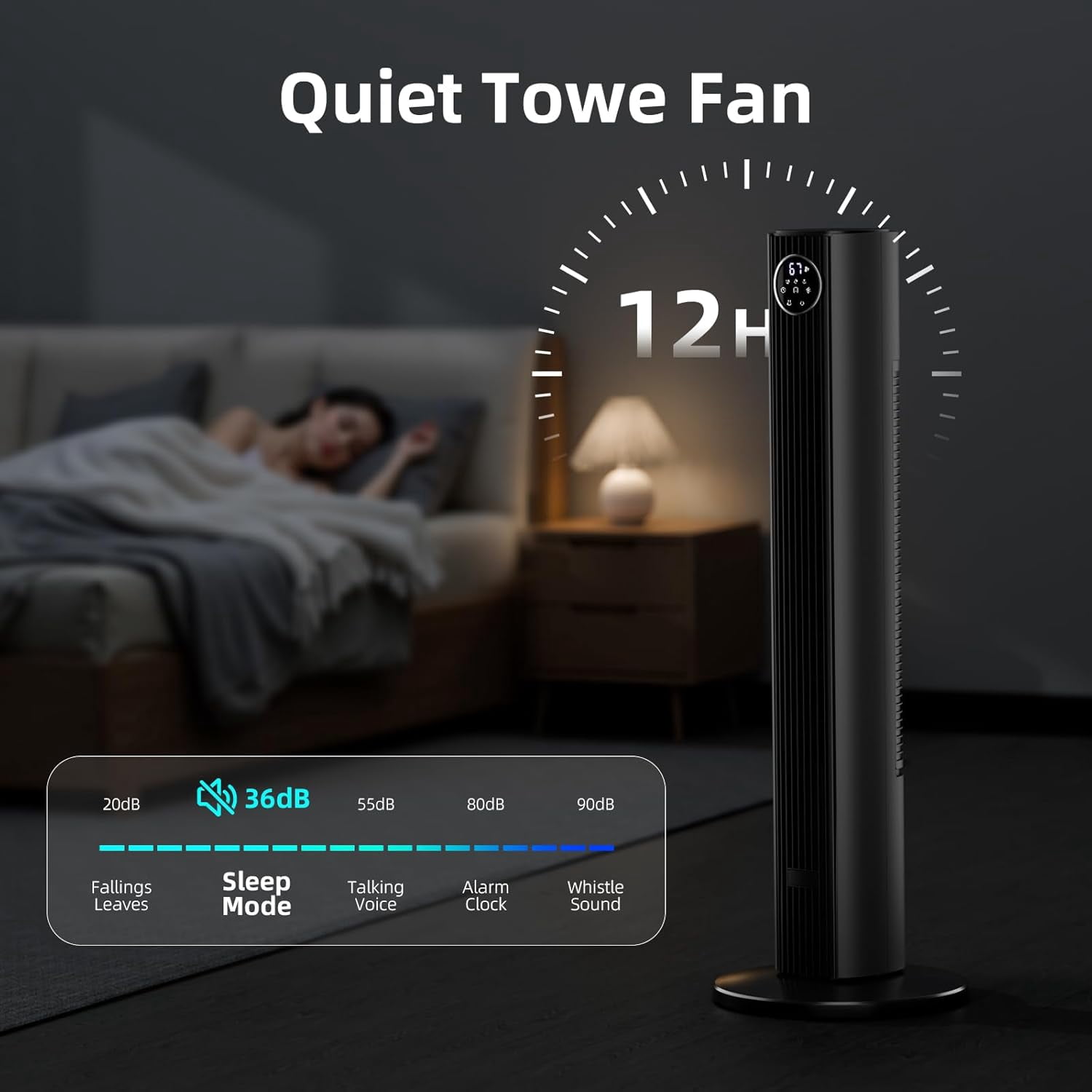 FREE VILLAGE 36 inch Tower Fan Portable Floor Fans,85°Oscillating Fan Quiet Cooling 12H Timer Remote Control Standing Bladeless Electric 3 Wind Speeds 4 Modes Bedroom Drom Office,Gray