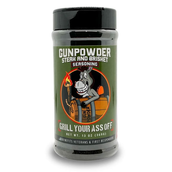 Grill Your As* Off Gunpowder Seasoning - 13oz BBQ Seasoning with Activated Charcoal for Brisket, Ribs & Chicken - Veteran Owned & Made in Texas