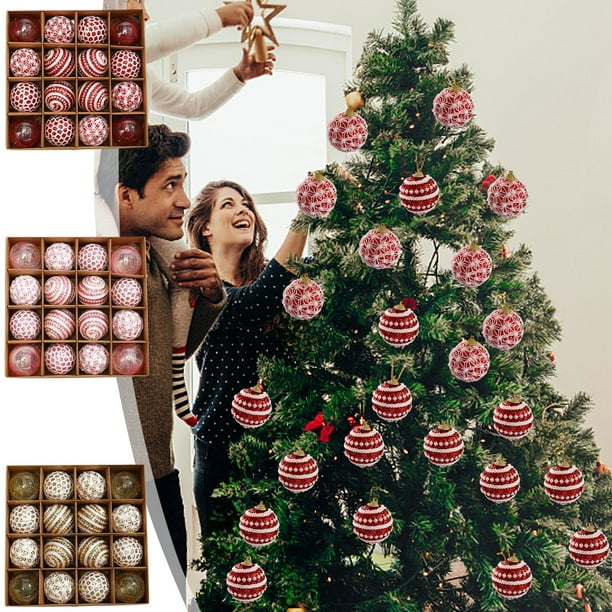 Juego de Bolas Navideñas Doradas Colgantes, 16 Adornos de Plástico de 6 Cm (2,36 Pulgadas), Decoración Navideña.