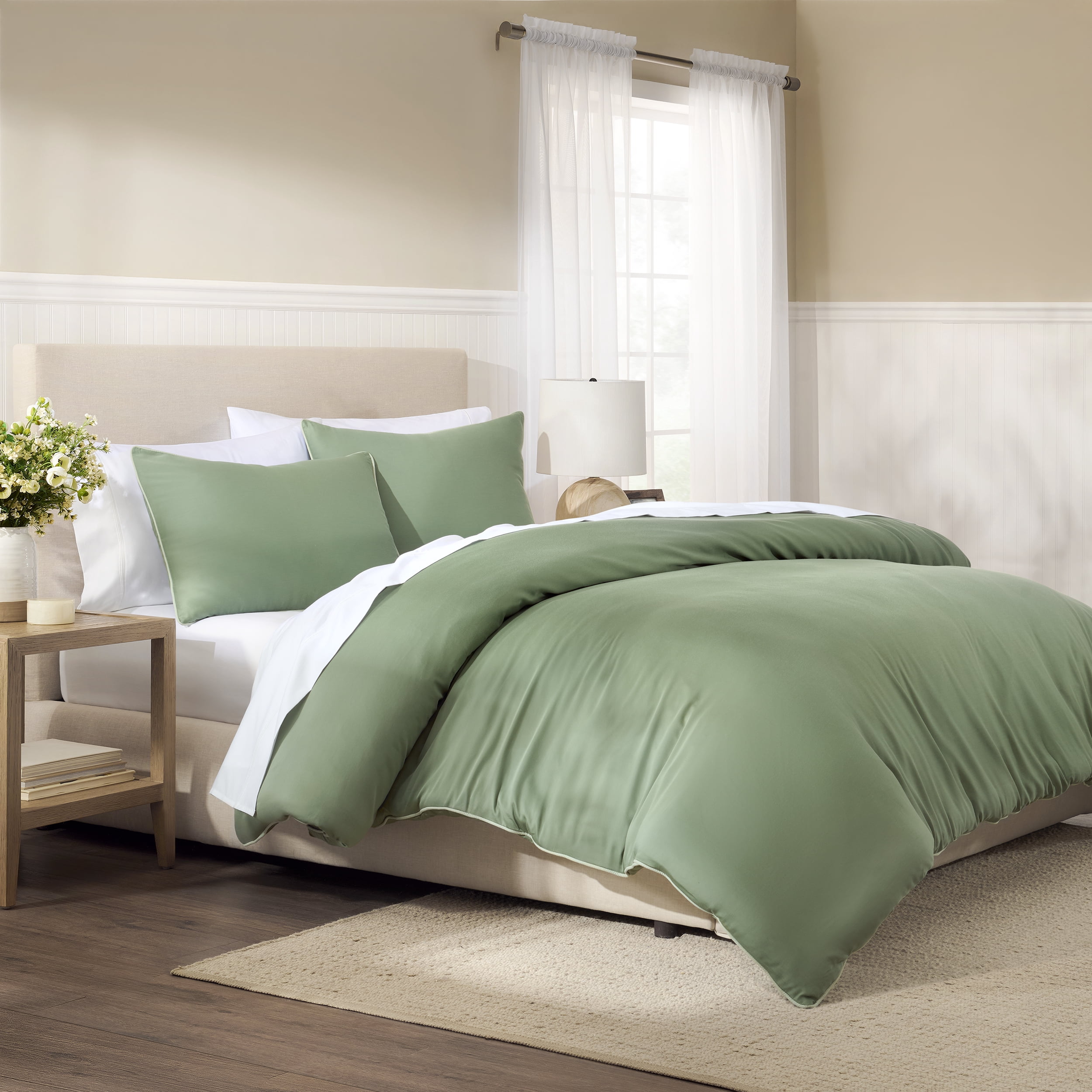 Wamsutta 1846 Cotton Tencel 3-Piece Sea Spray Green Solid Comforter Set, King