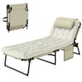 thumbnail image 2 of Outsunny Folding Chaise Lounge Pool Chair with 4-level Reclining Back, Outdoor Sun Tanning Chair with Cushion, Side Pocket, Headrest, Beige, 2 of 9