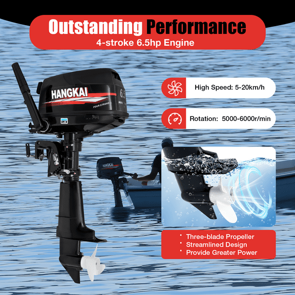 Outboard Motor, 6.5HP 4 Stroke 123CC Boat Engine Motor with Water Cooling & CDI for Fishing Aquaculture Outdoor Adventure Boat