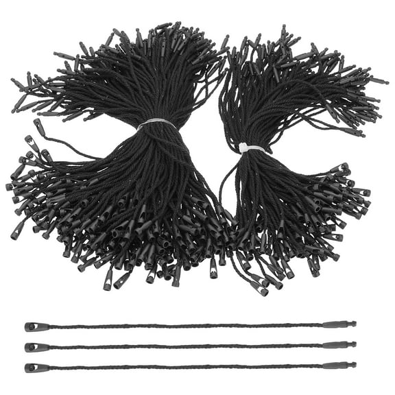 300 Pcs Cotton Hang Tag String, 6 Inch Black Snap Lock Pins Loop Fastener Price Tag Ties for Clothes Shoes Luggage