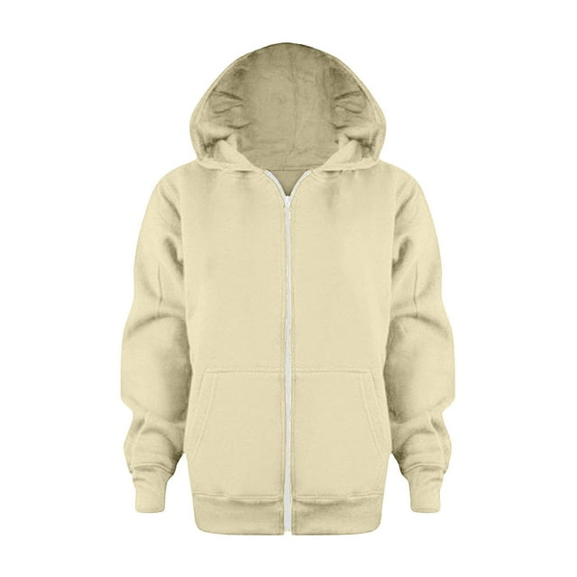 WEIYLL Boy's Hoodies Color Solid Zip Long Sleeve Up Coat Jacket Beige Cold Weather Sweaters for 4-5 Years