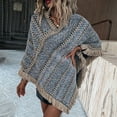 thumbnail image 4 of NUZYZ V Neck Ethnic Style Pullover Thick Knitted Cape Bohemia Striped Print Tassel Loose Cloak Coat Female Clothing, 4 of 8