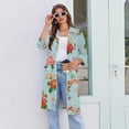thumbnail image 6 of Zipper Women's Robes Lightweight Loose Fit Bathrobes for Women Zipper Front 3/4 Length Sleeve Knee Length Vintage Floral Print Plus Size Pajama Sleepwear with Pockets Light Blue XXL, 6 of 7
