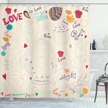 Ambesonne Tea Party Shower Curtain, Hand Drawn Doodle Pot, 69"Wx70"L, Multicolor