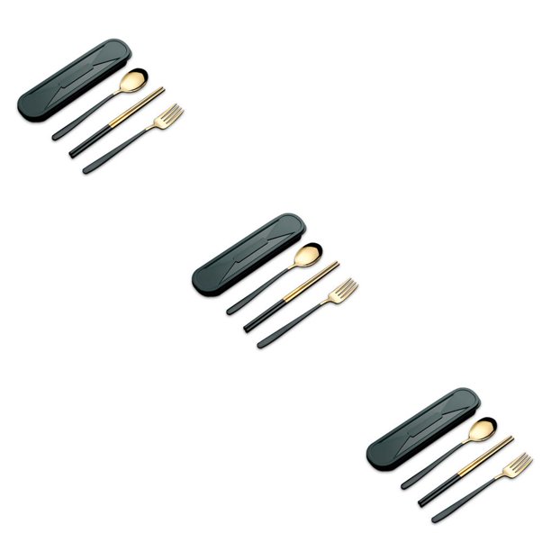 Bearachild Utensilios de cocina 304 cuchara de acero inoxidable juego de Palillos y tenedor con caja