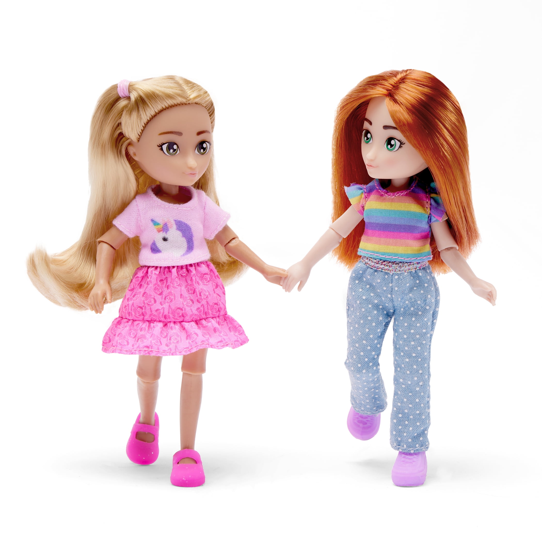 Hey Bestie Millie & Hannah Set of 2 (5.5-inch) Bendable Fashion Dolls, Red Hair & Brown Hair, Kids Ages 3 & Up