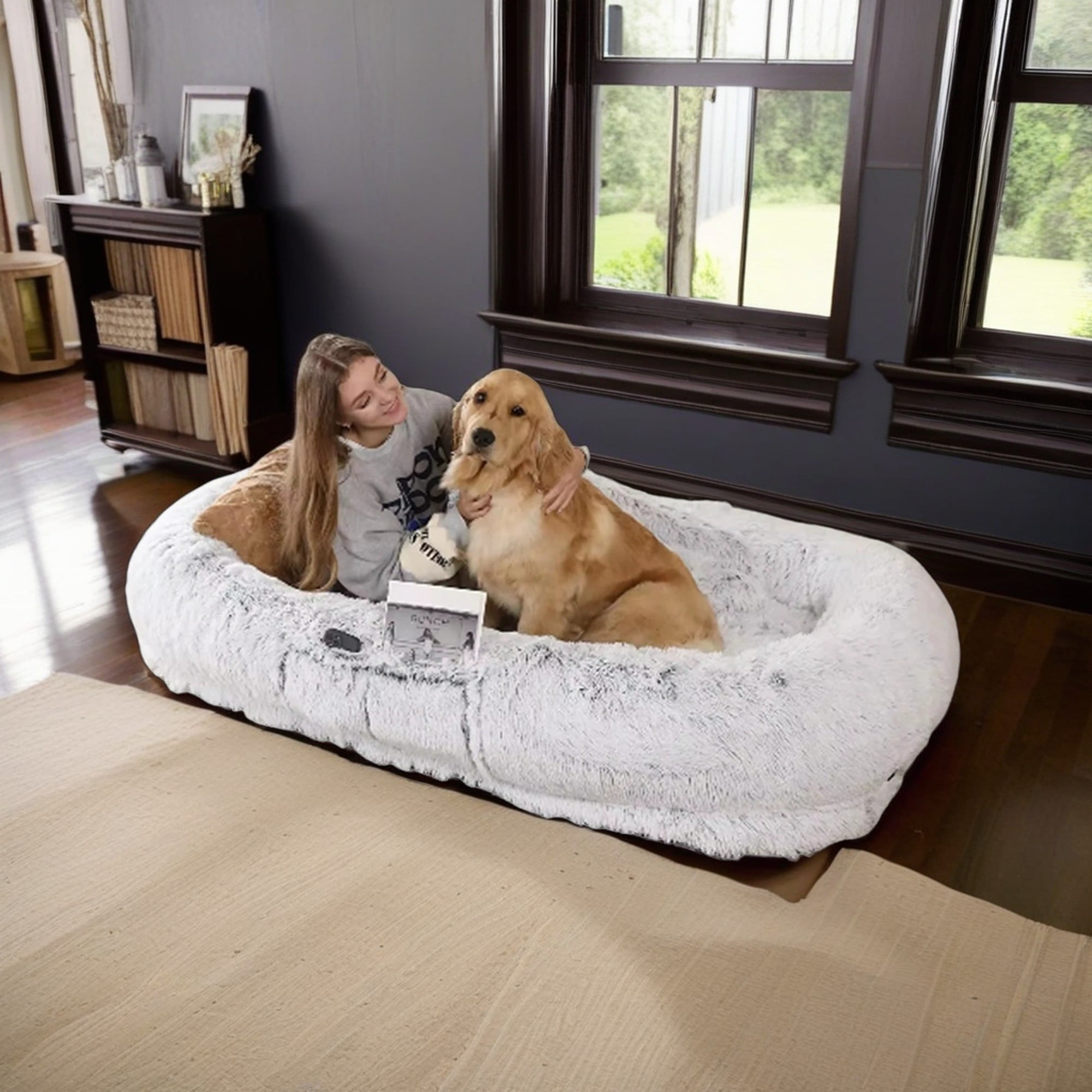 resenkos 71" Human Dog Bed Fits You and Pets for People Doze Off, Washable Faux Plush Napping Orthopedic Dog Bed, Gray