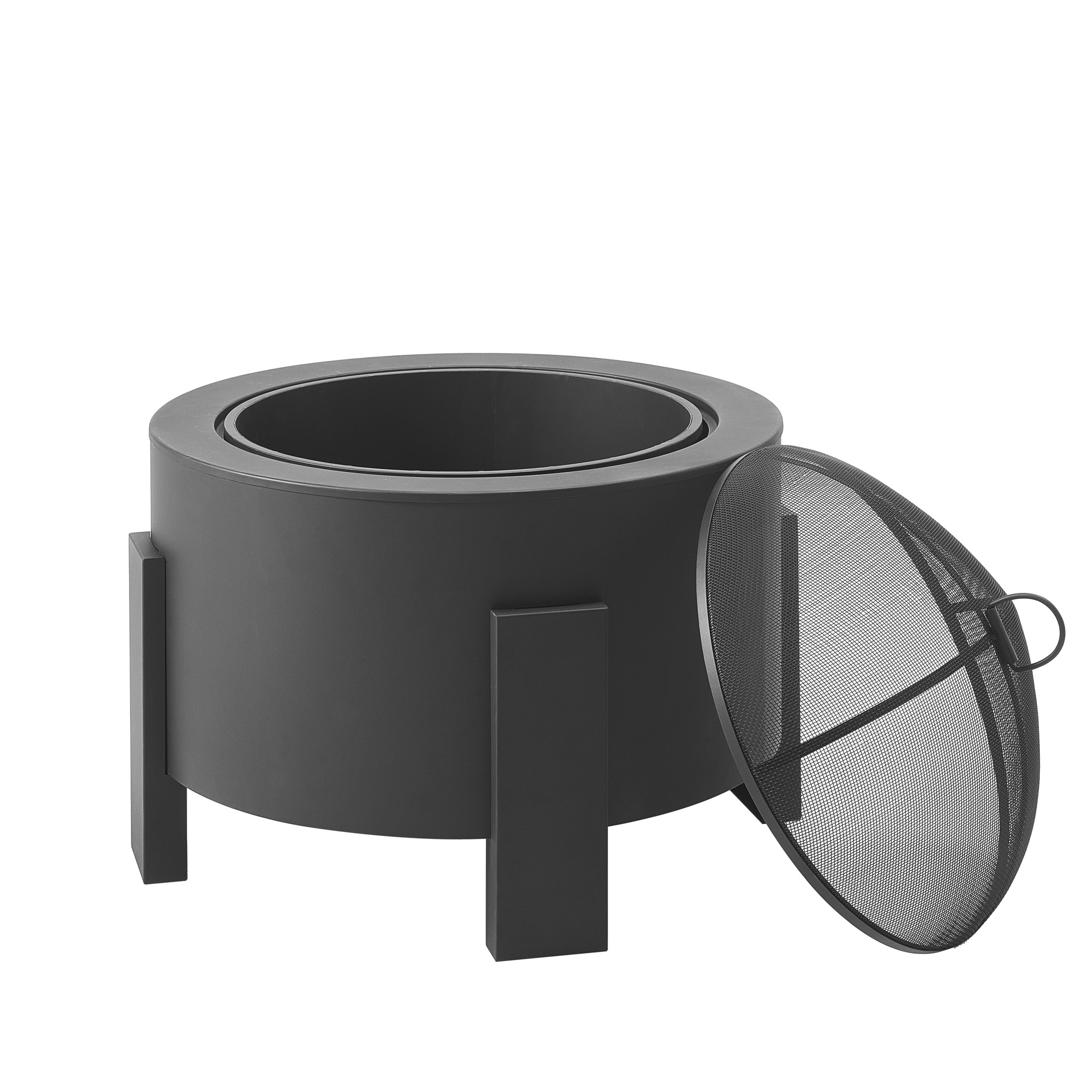 Christopher Knight Home 25" Modern Wood-Burning Iron Fire Pit with Spark Screen and Poker, Outdoor Patio Heater, Black