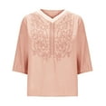 thumbnail image 6 of Dazajoo Womens Embroidered Tops Cotton Linen Shirts Vintage Boho Ethnic Style Peasant Tee Casual 3/4 Sleeve V Neck Tunic Tshirt,Pink,XL, 6 of 6