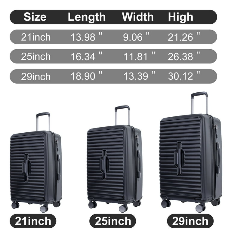 Sunbee 3 Piece Luggage Sets Hardshell Lightweight Suitcase with TSA Lock  Spinner Wheels, Black 