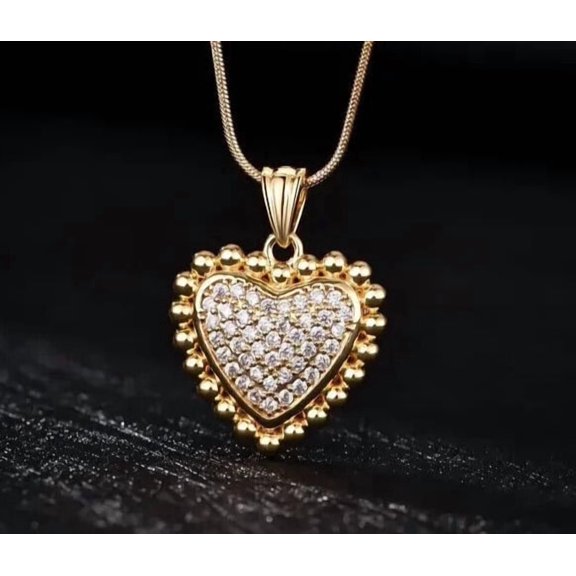 2Ct Simulated Diamond 14K Yellow Gold Plated Round Cut Women's Heart Pendant