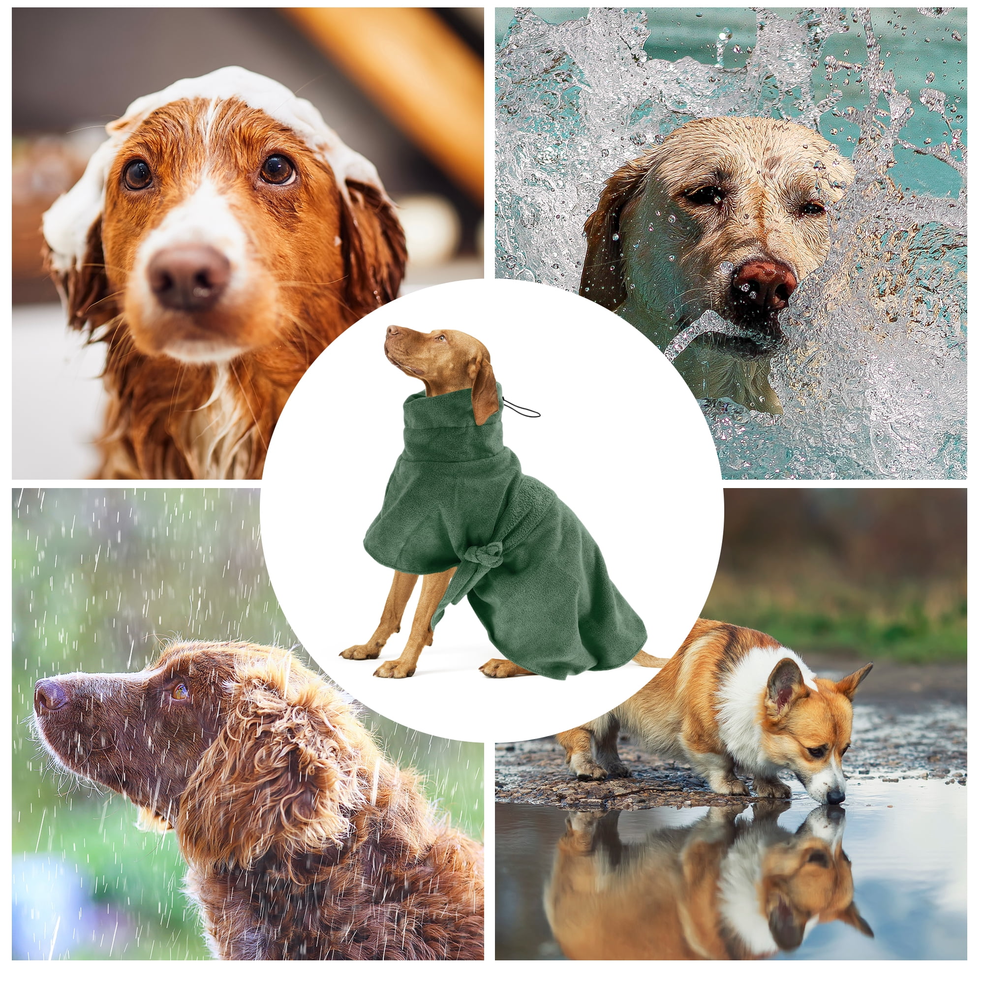 Unique Bargains Dog Bathrobe Adjustable Soft Towel for Cats and Dogs L Green