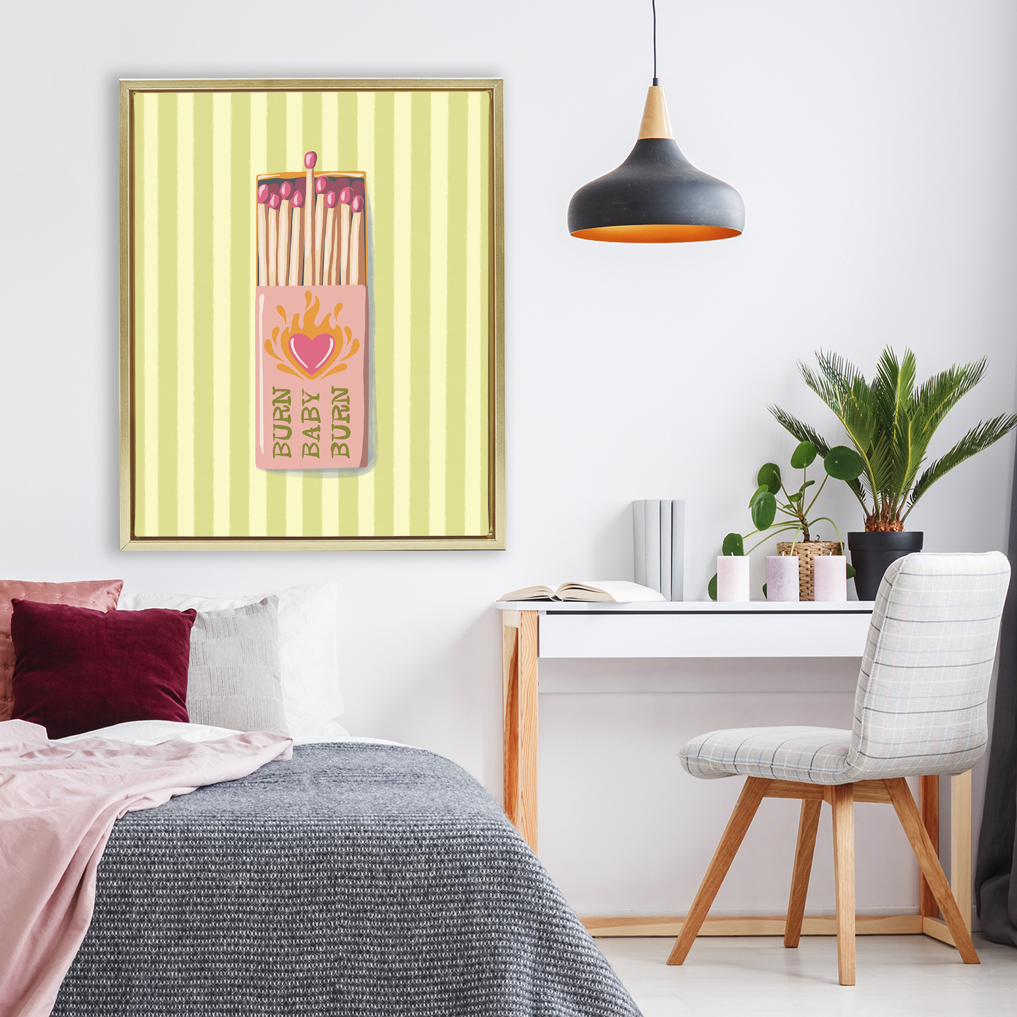 Burn Baby Matches Gold Framed Floater Canvas Wall Art, design by Elyse Anastacia