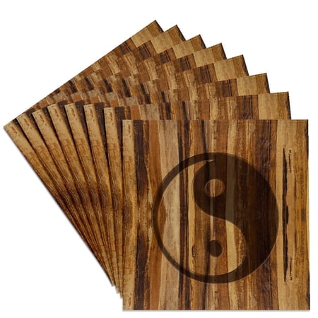 3dRose, Branded Wood Print Ying and Yang Symbol, Set of 8 Ceramic Tile Coasters