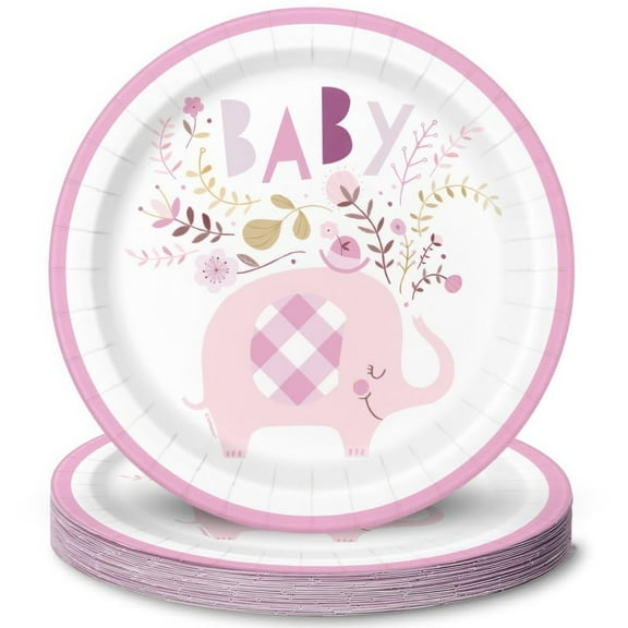 Floral Elephant Round Dinner Plates I Disposable I Pink I 8 Pcs.