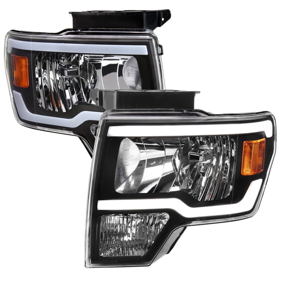 LED Tube Factory Style Headlights (Black Housing/Clear Lens) Made for and Compatible with 2009-2014 Ford F-150