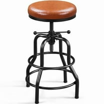 YYEAN Industrial Bar Stools Vintage Counter Height Adjustable Kitchen Metal Bar Stool with Round Faux Leather Seat 21.5-28 Inch Tall Light Brown, 1PCS