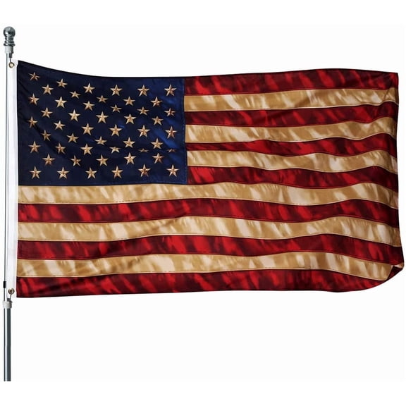 TOPFLAGS 3x5 Vintage American Flag - Tea Stained American Flags 3' x 5' Outdoor Rustic Old Style United States Banner Indoors for wall 4th of july (Tea Printed Star Flag)
